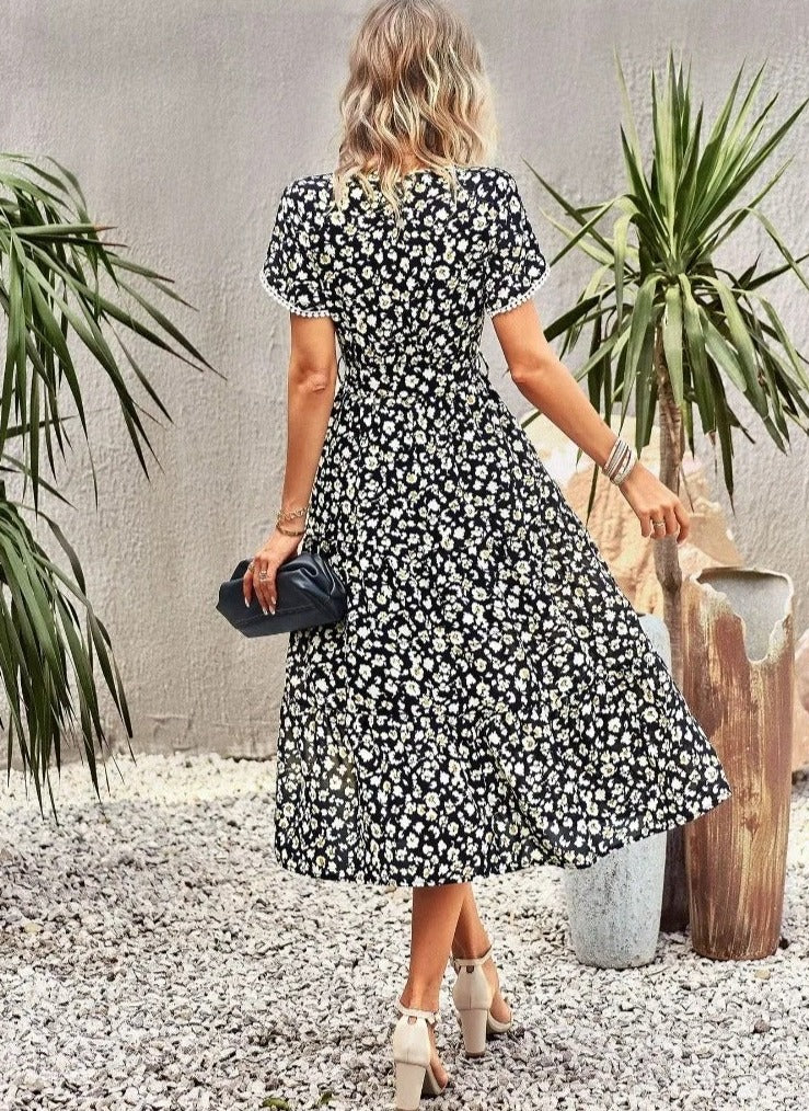 Floral Print Lightweight Flutter Sleeve Midi Dress
