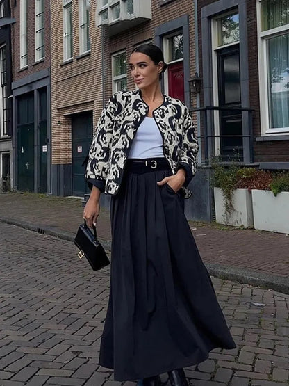 Trendy oversized black and white jacket for women
