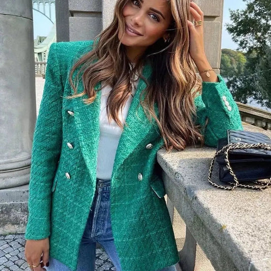 Slim Fit Plaid Double-Breasted Blazer