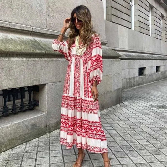 Geometric Print Long Sleeve Dress