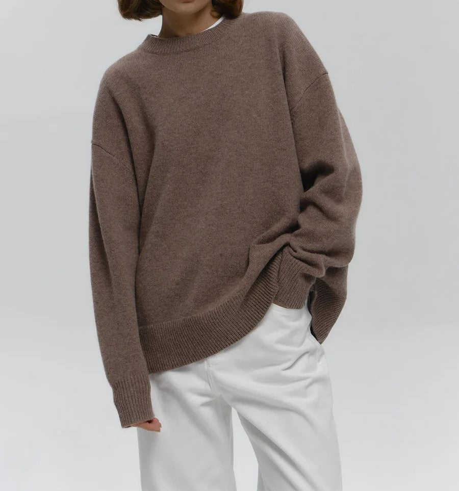 Isla Oversized Sweater | Crewneck Ribbed Hip-Length Sweater