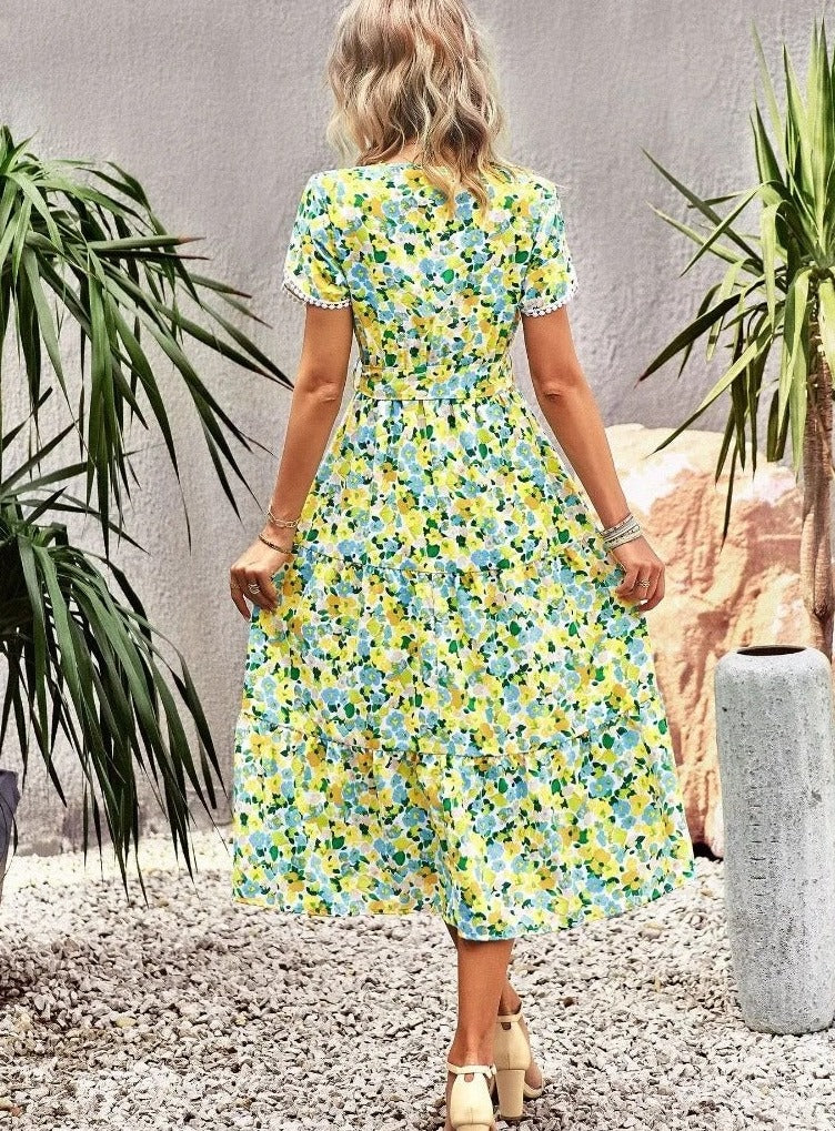 Floral Print Lightweight Flutter Sleeve Midi Dress