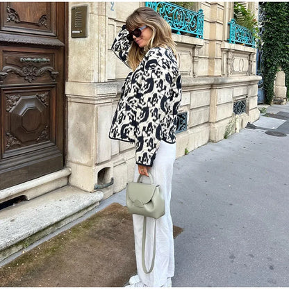 Trendy oversized black and white jacket for women