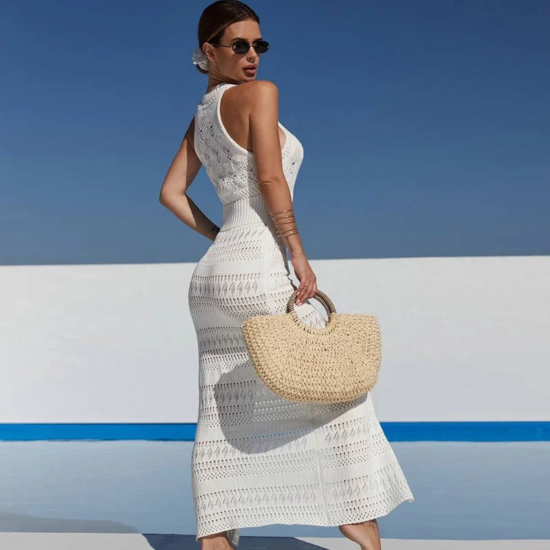 Sleeveless Knitted Maxi Dress with High Slit for Women