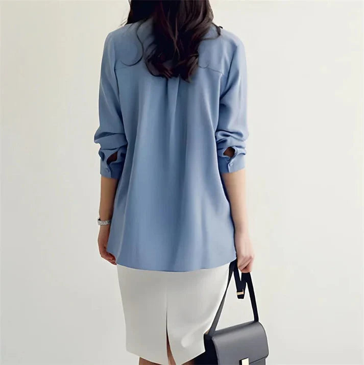 Women's Blouse - Long Sleeve - Elegant Bow Tie Neck - Flowy Lightweight Fabric