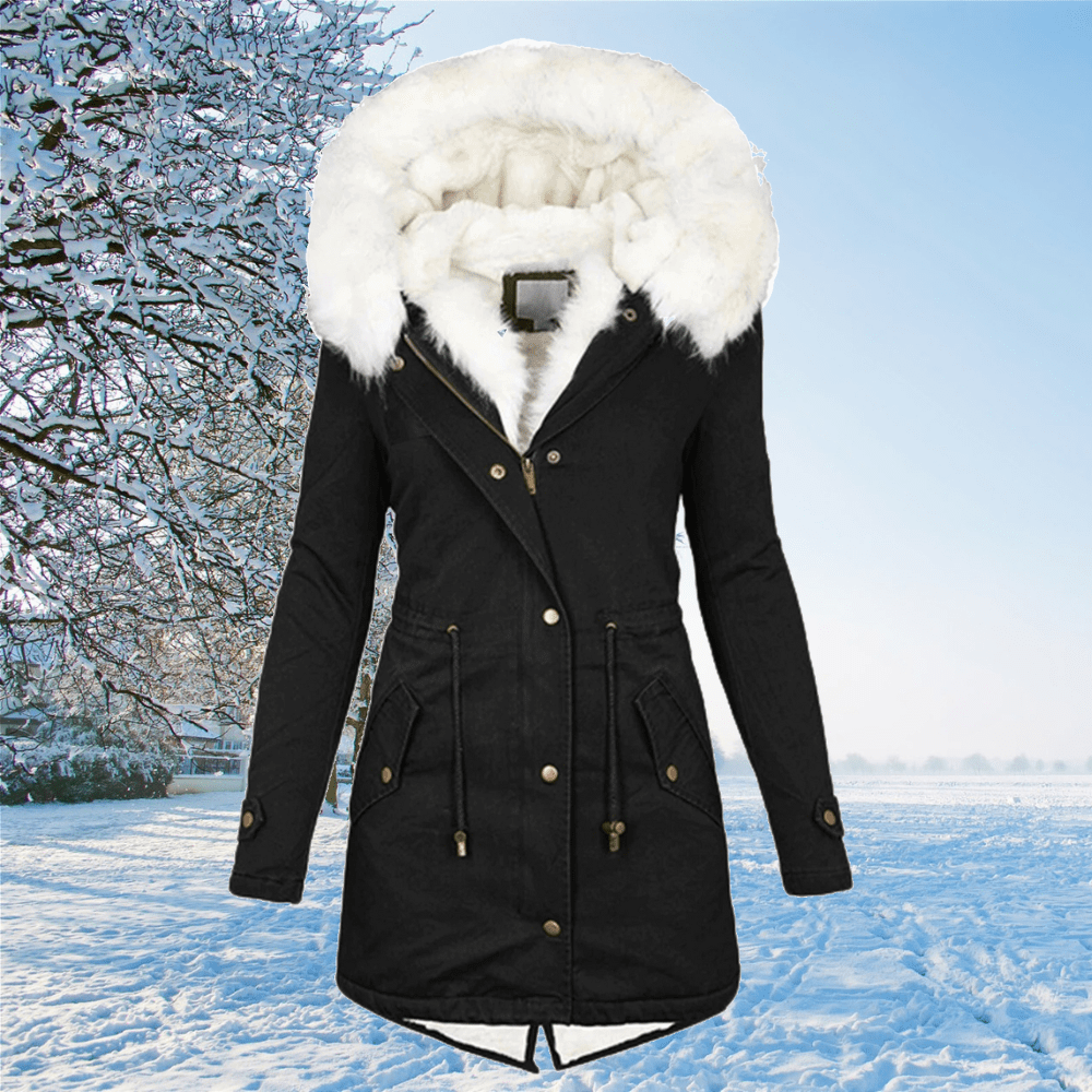 Women's hooded fur collar coat