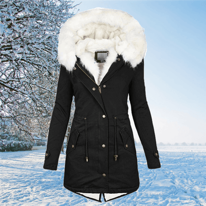 Women's hooded fur collar coat