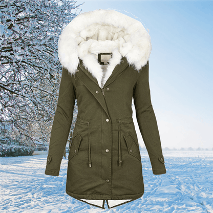 Women's hooded fur collar coat