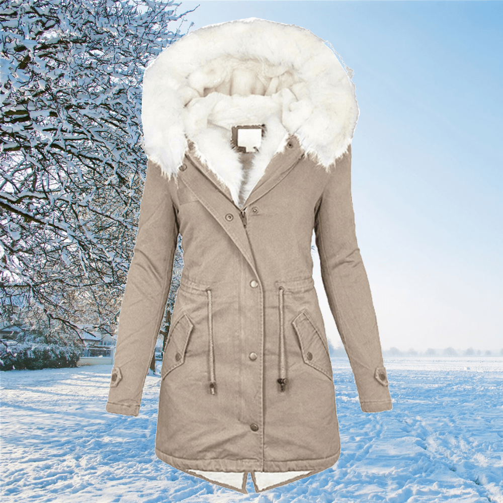 Women's hooded fur collar coat