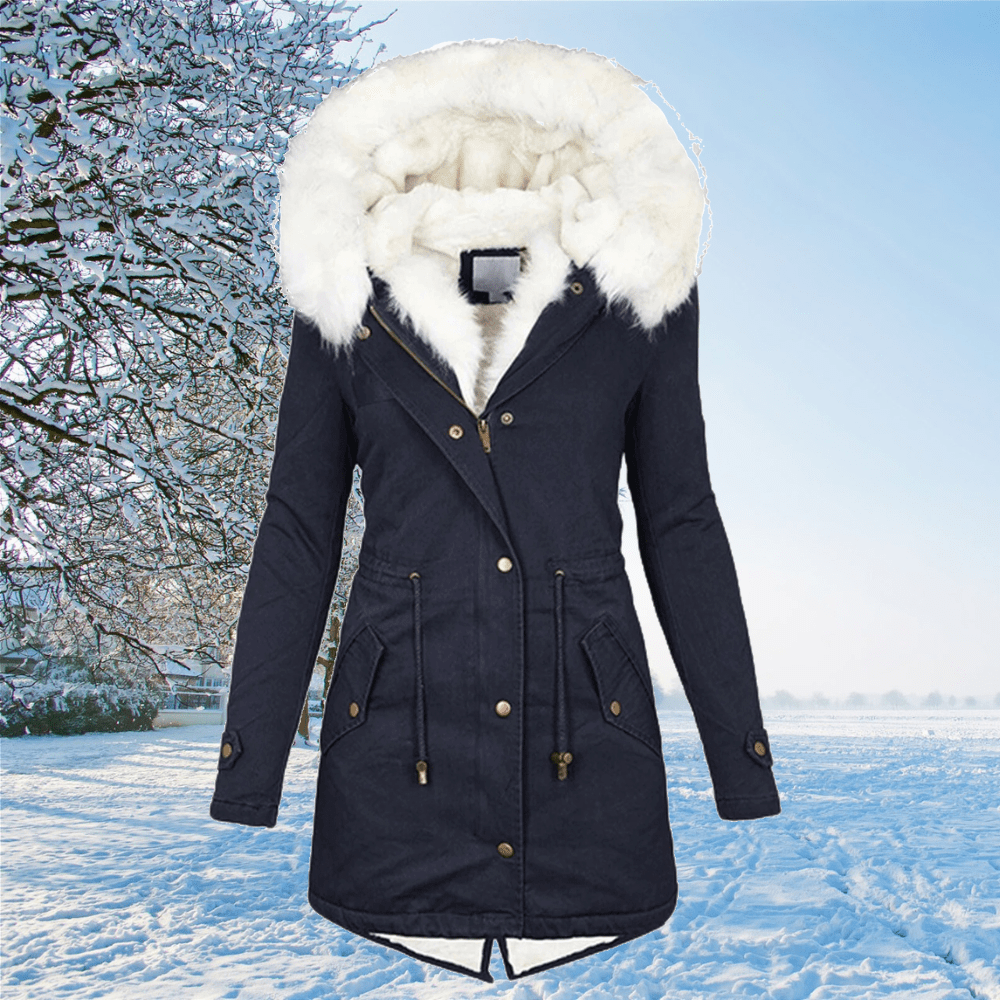 Women's hooded fur collar coat