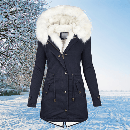 Women's hooded fur collar coat