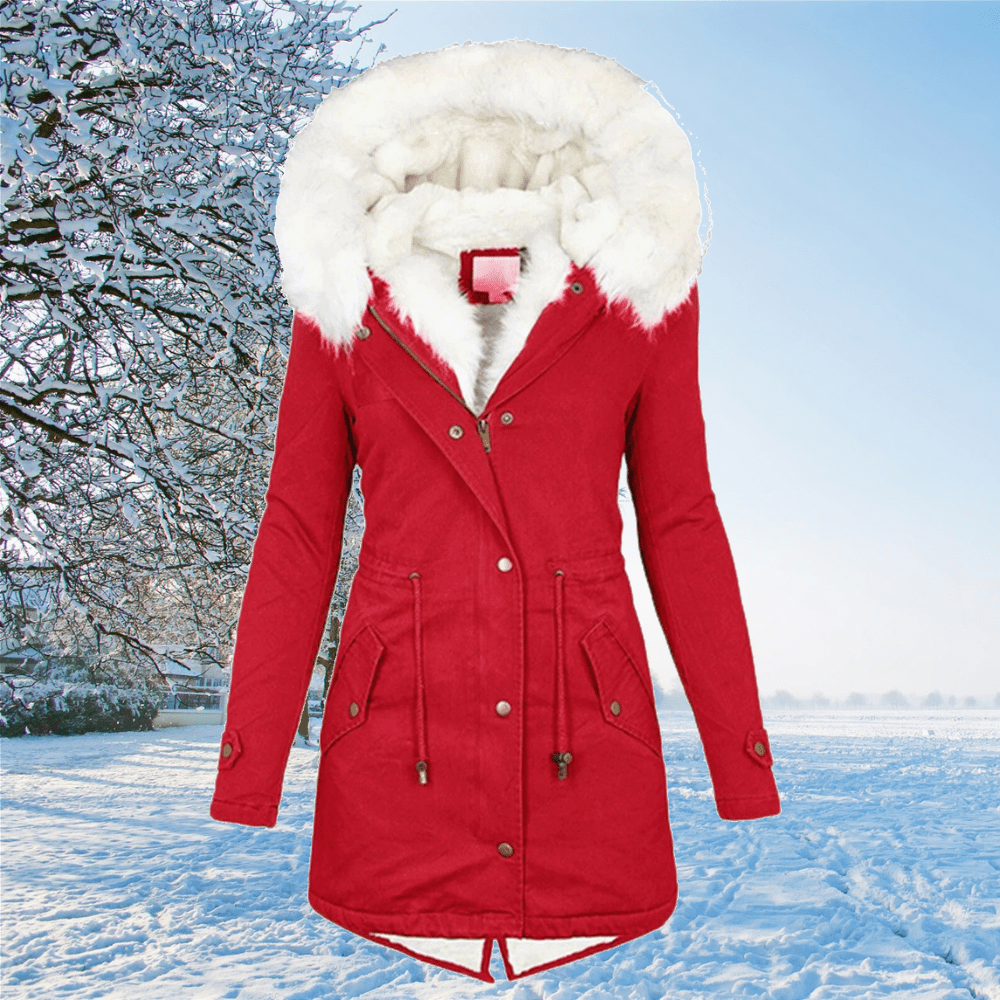 Women's hooded fur collar coat