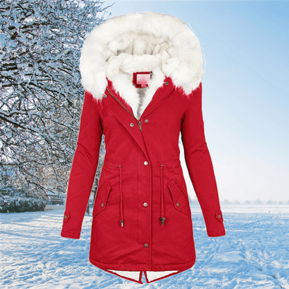 Women's hooded fur collar coat