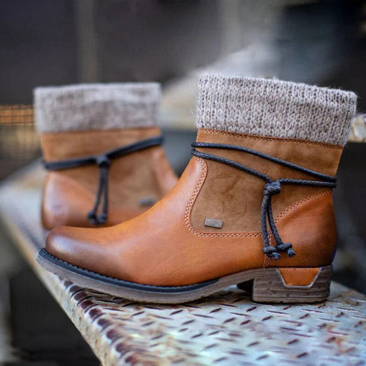 Retro Low Heel Cloth Mouth Boots