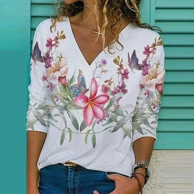 Breathable Abstract Floral Print Loose Blouse