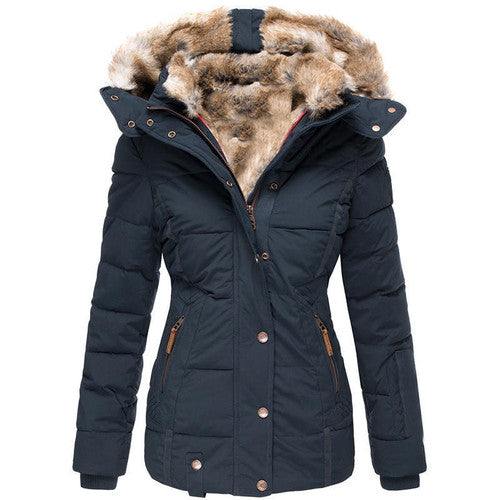 Cozy winter slim fit hooded jacket for women with zip button