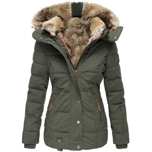Women’s Parka Jacket - Fitted Insulated Design - Faux Fur Hood - Zip Button Closure
