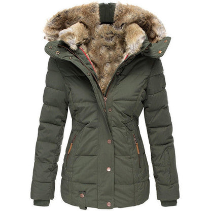 Women’s Parka Jacket - Fitted Insulated Design - Faux Fur Hood - Zip Button Closure