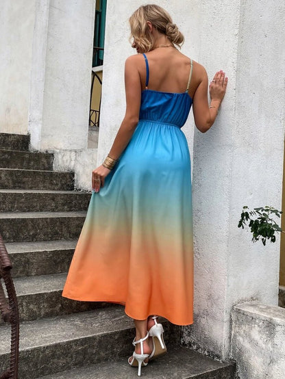 Women’s Maxi Dress – Sleeveless Spaghetti Strap – Plunging V-Neck – High Slit Flowy Fit