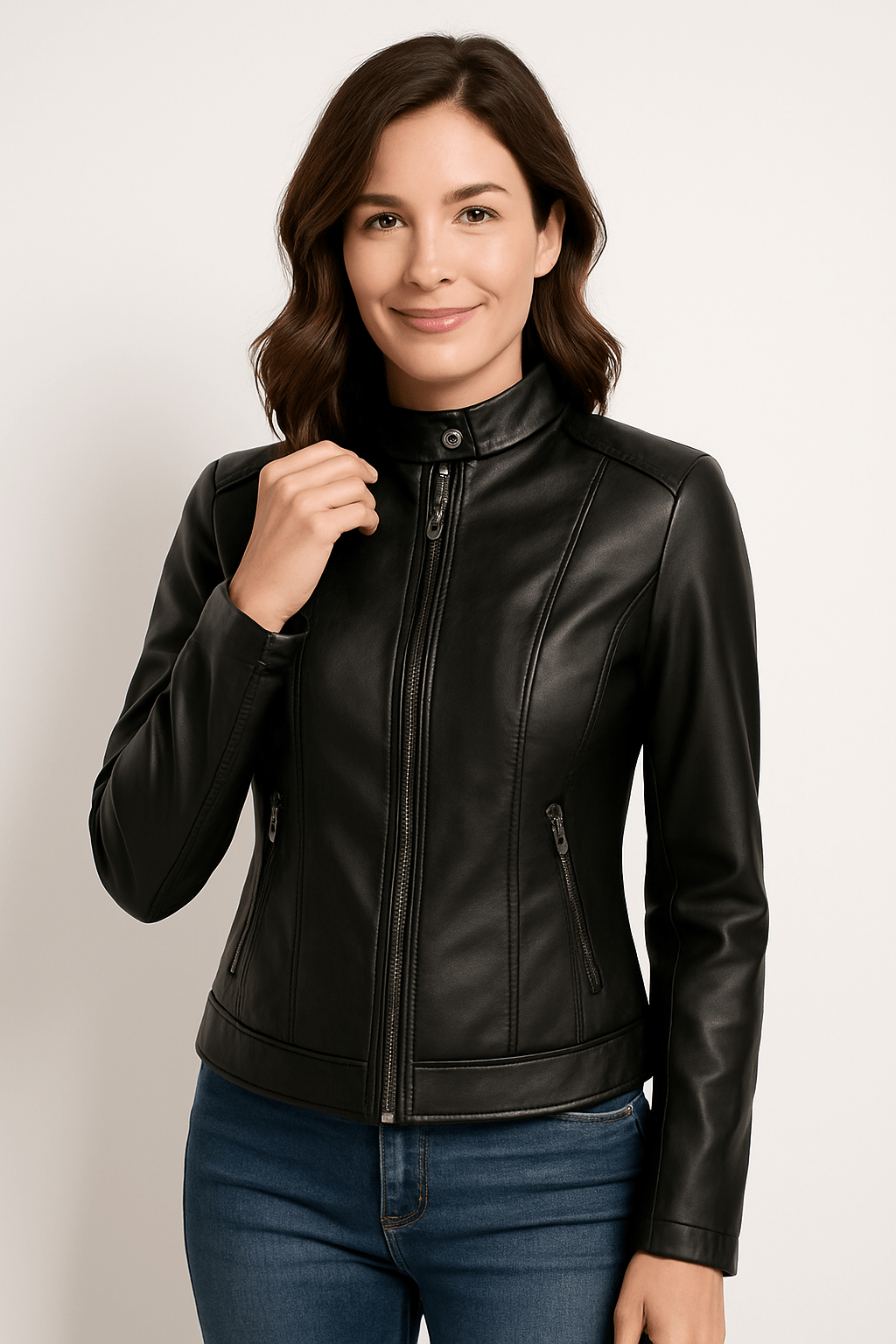Tailored Leather Zippered Pocket Jacket 