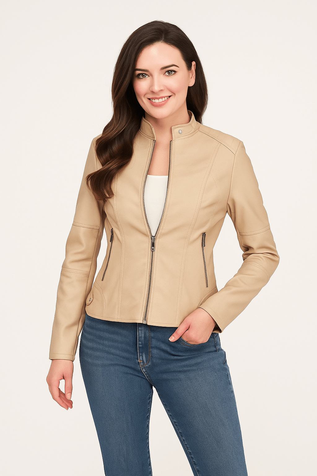 Tailored Leather Zippered Pocket Jacket 