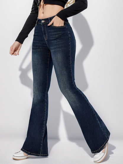 Women's Slim-Fit Flared Pants - High-Waisted Classic Denim