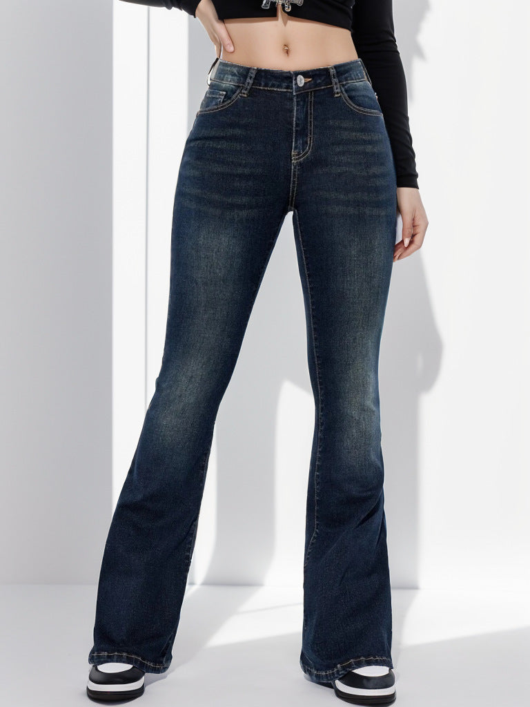 High-Waisted Slim-Fit Flared Denim Pants