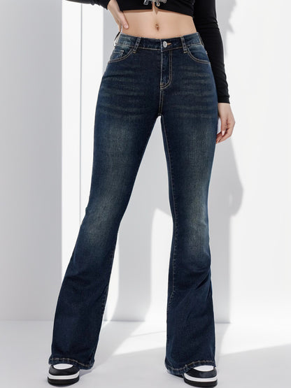 Women's Slim-Fit Flared Pants - High-Waisted Classic Denim