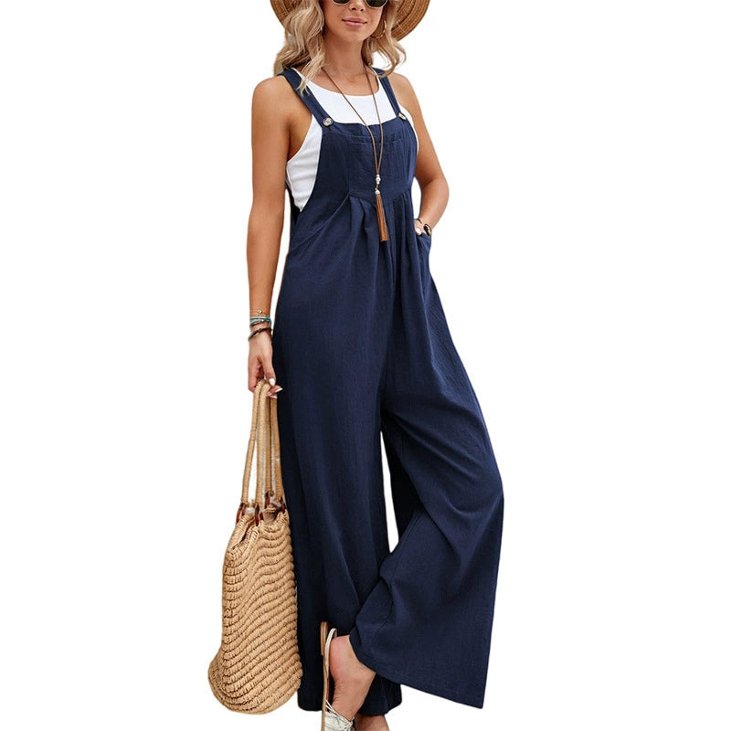 Women's summer sleeveless loose wide leg jumpsuit