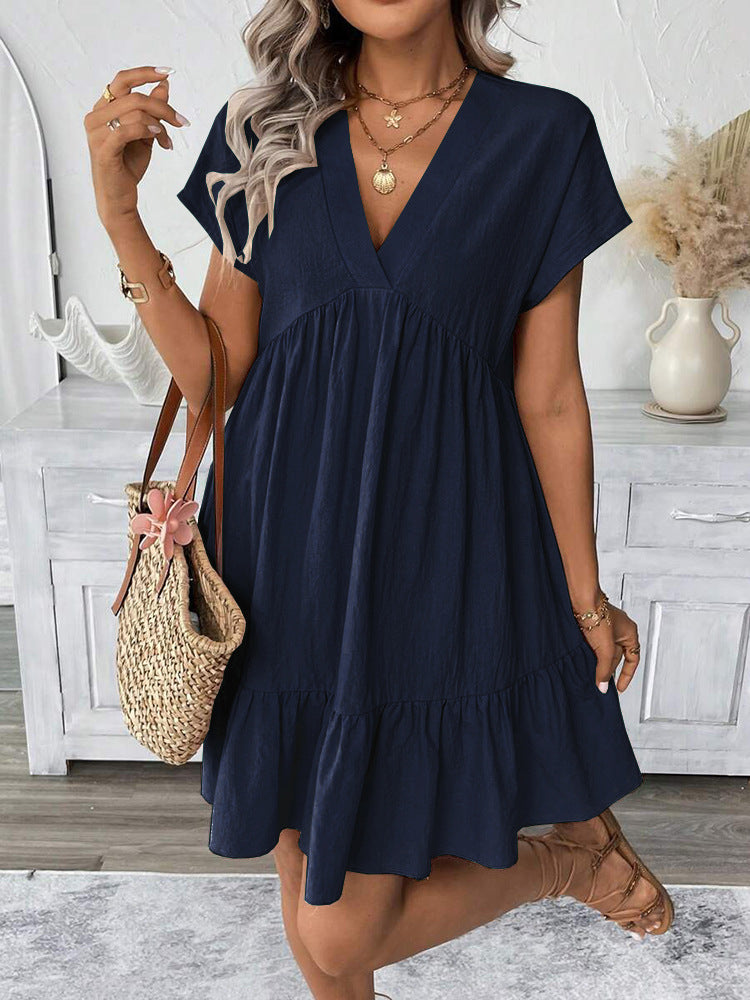 Lightweight Cotton Tie Front V-Neck Short Dress