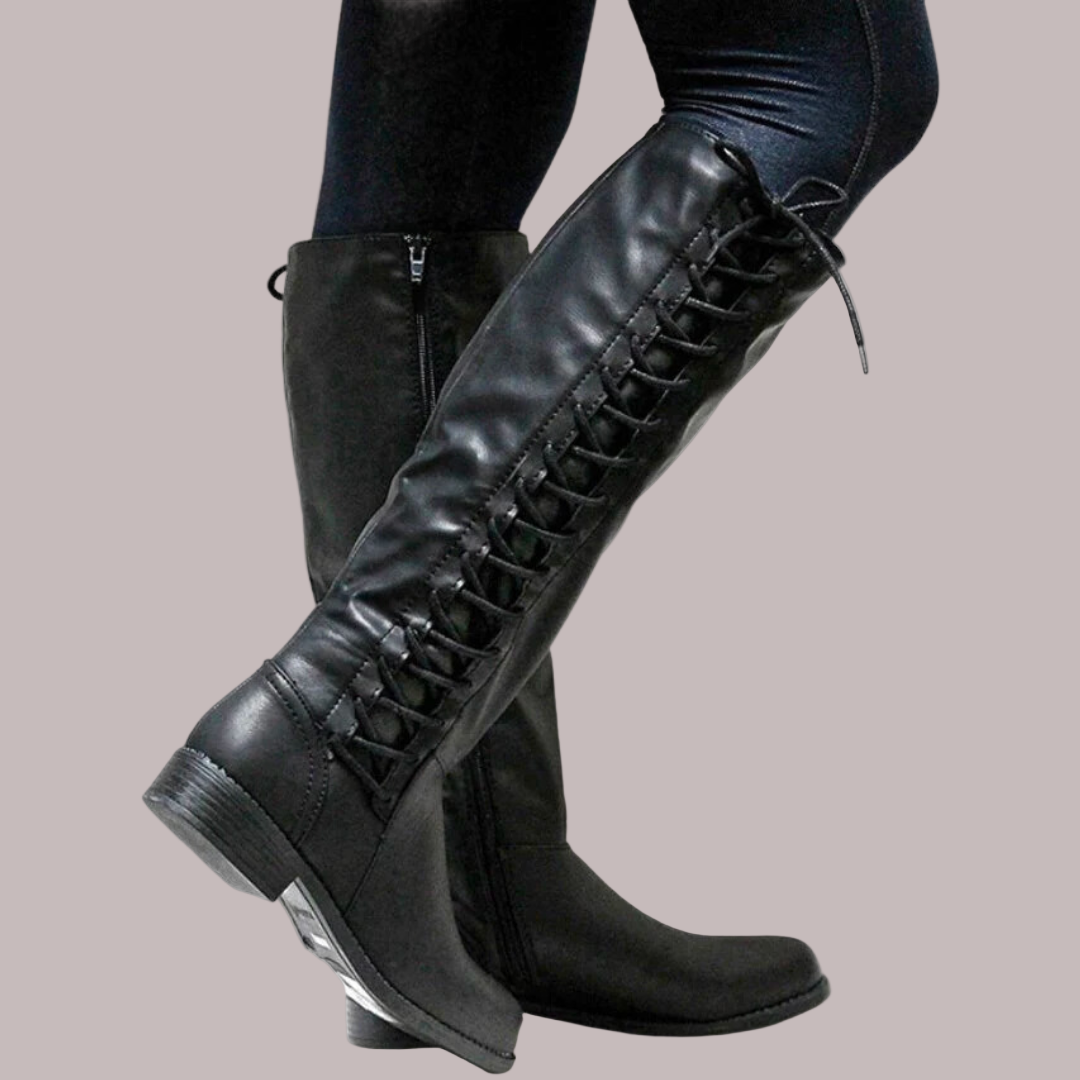 Faux Leather Knee-High Block Heel Boots