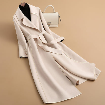 Women's long double-sided slim trench coat with belt