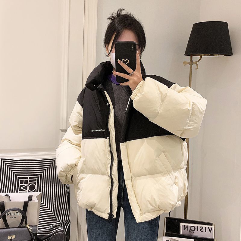 Color-block oversized puffer jacket for women