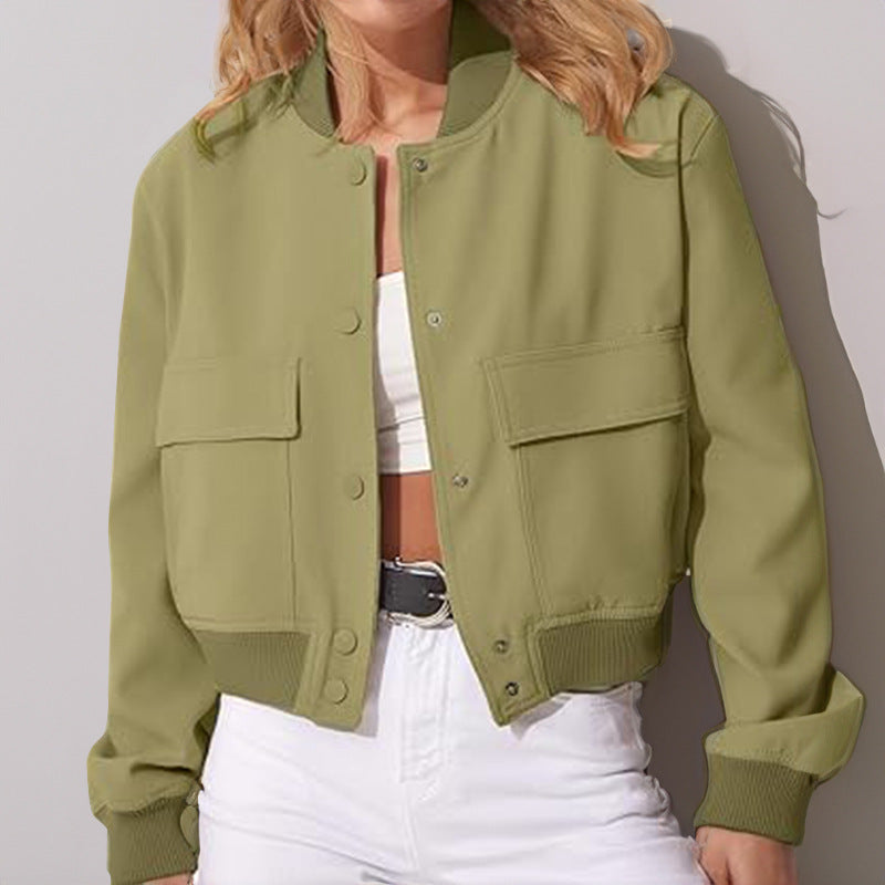 Women's Jacket - Cropped Bomber Style - Snap Button Front - Casual Streetwear