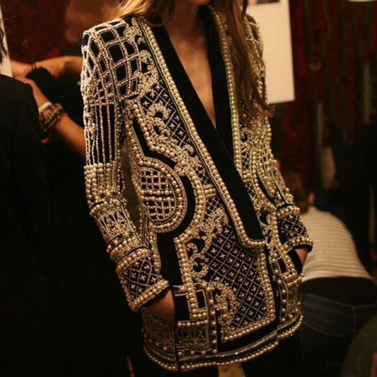Pearl Embellished Tailored Fit Long Blazer