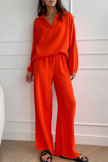 Luna - lapel drawstring wide-leg pants set