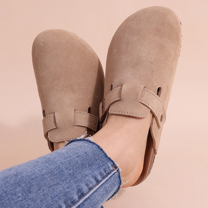 Slip-on mule slippers with adjustable buckle for women