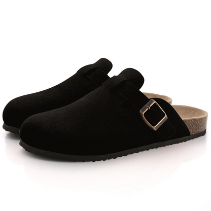 Slip-on mule slippers with adjustable buckle for women