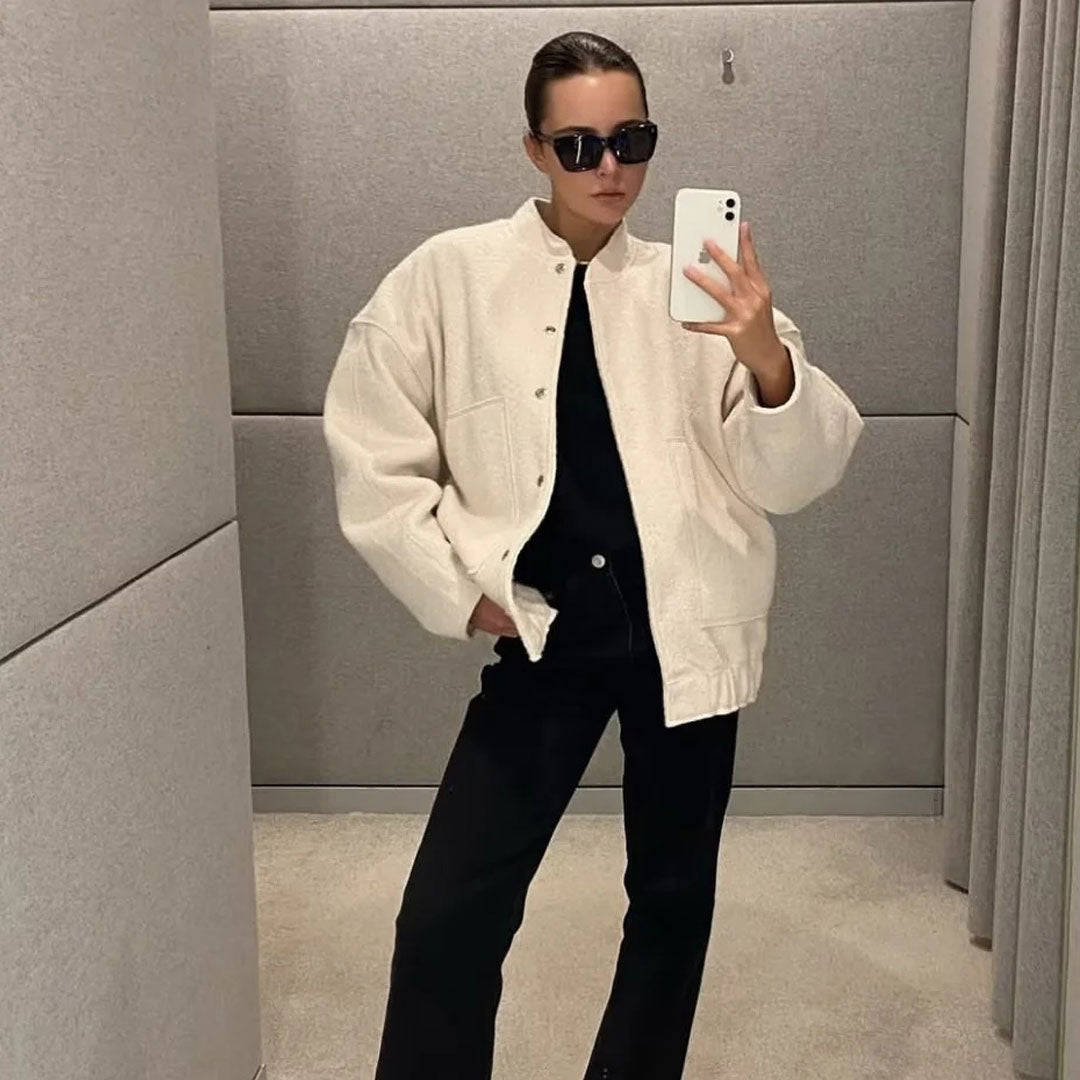 Soft Textured Oversized Bomber Jacket 
