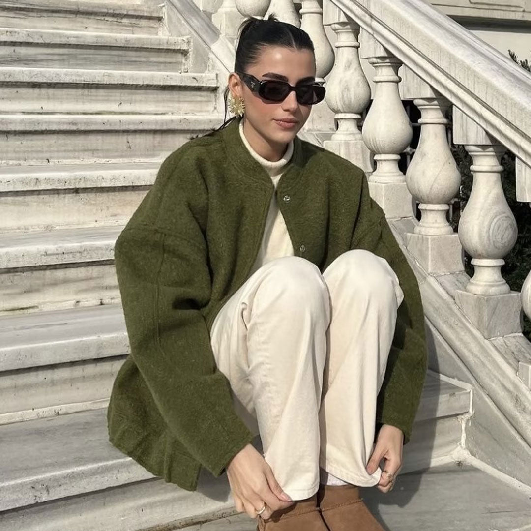 Soft Textured Oversized Bomber Jacket 