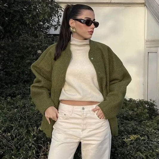 Soft Textured Oversized Bomber Jacket 