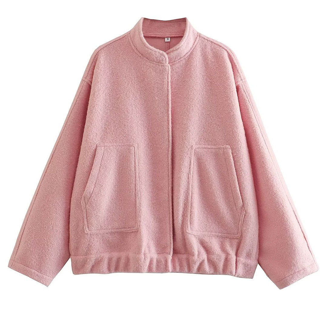 Soft Textured Oversized Bomber Jacket 