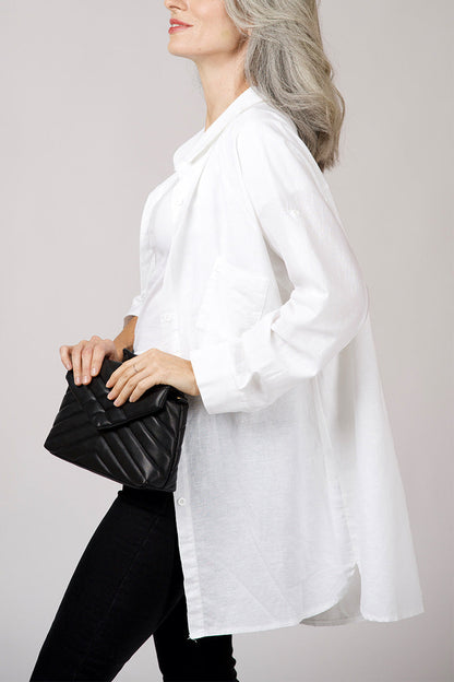 Women's Oversized Button-Down Shirt - Long Sleeve - Relaxed Fit - Mid-Thigh Length