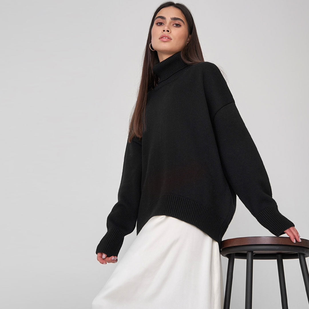Ribbed Knit Oversized Wool Sweater 