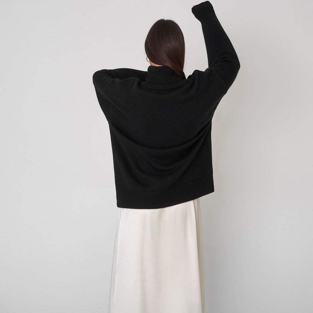Women’s Sweater – Oversized Fit – Ribbed Knit Wool – Turtleneck – Dropped Shoulders