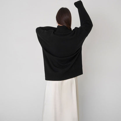 Women’s Sweater – Oversized Fit – Ribbed Knit Wool – Turtleneck – Dropped Shoulders