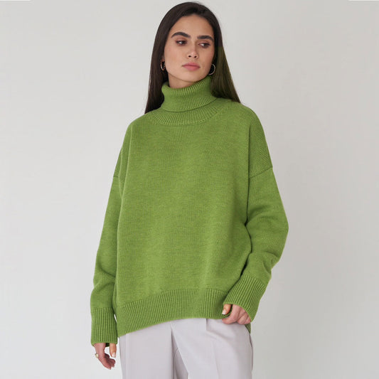 Oversized Wool Knit Ribbed Turtleneck Sweater 