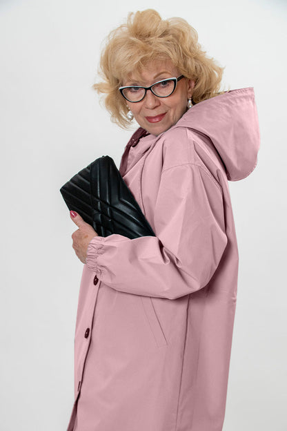 Women's casual mid-length hooded windbreaker jacket