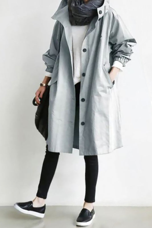 Hooded Casual Mid-Length Windbreaker Jacket