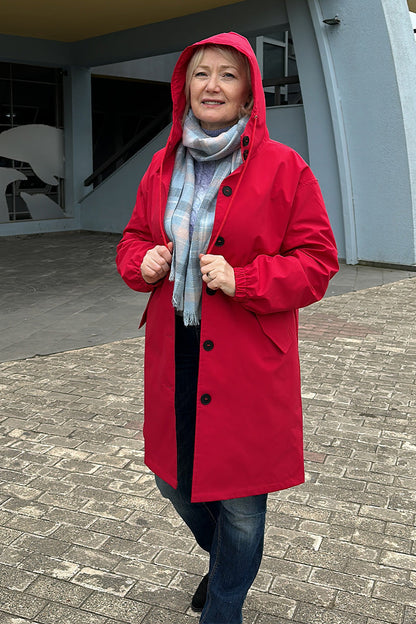 Women's casual mid-length hooded windbreaker jacket